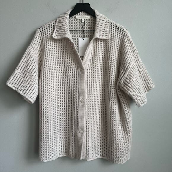 NEW Naked Cashmere Wren Crochet Short Sleeve Cashmere Shirt in Alabaster Medium - Picture 4 of 11